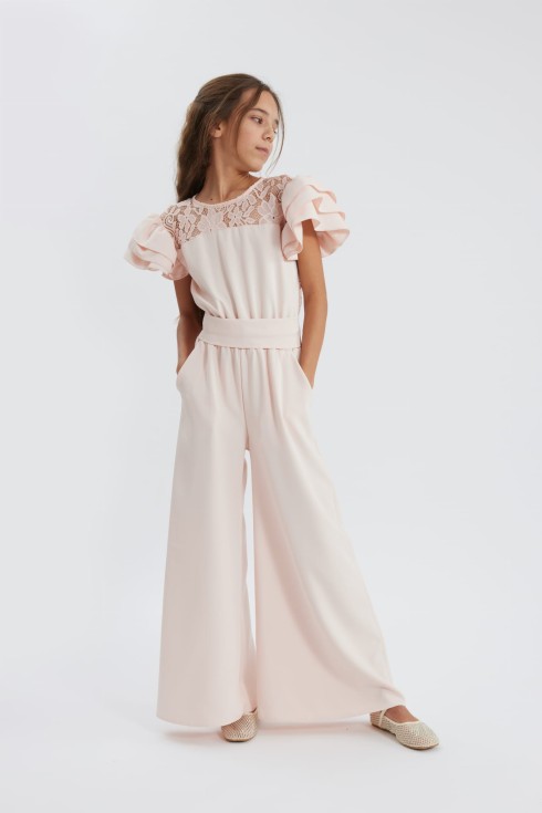 tüdrukute jumpsuit, pidulik jumpsuit, elegantne tüdrukute rõivas, roosa jumpsuit tüdrukutele, tüdrukute pidulik riietus, mugav jumpsuit tüdrukutele, Beatrice jumpsuit